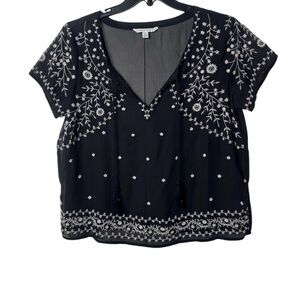 American Eagle Outfitters Black Floral Embroidered Blouse